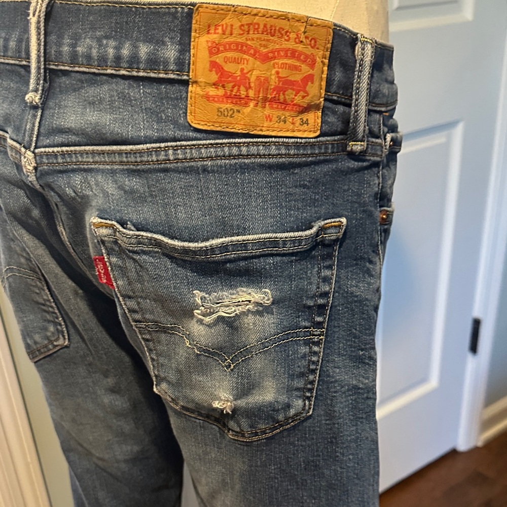 Vintage Levi’s Distressed Blue Jeans Denim Style 502 Sz 34x34 - Picture 7 of 10